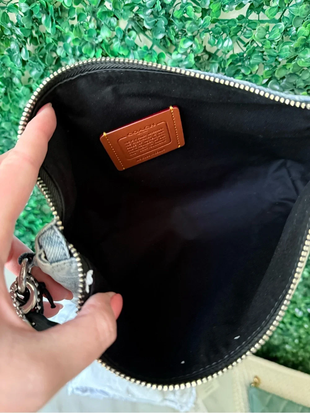 Coach Light Blue Distressed Denim Signature Wristlet Pouch with Charms NWT